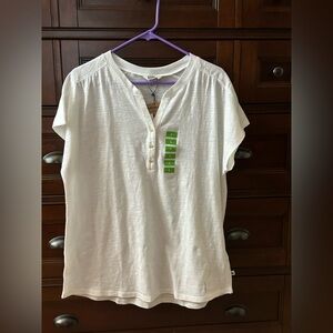 Eddie Bauer women’s  Cream Button Henley t shirt  size Large NWT